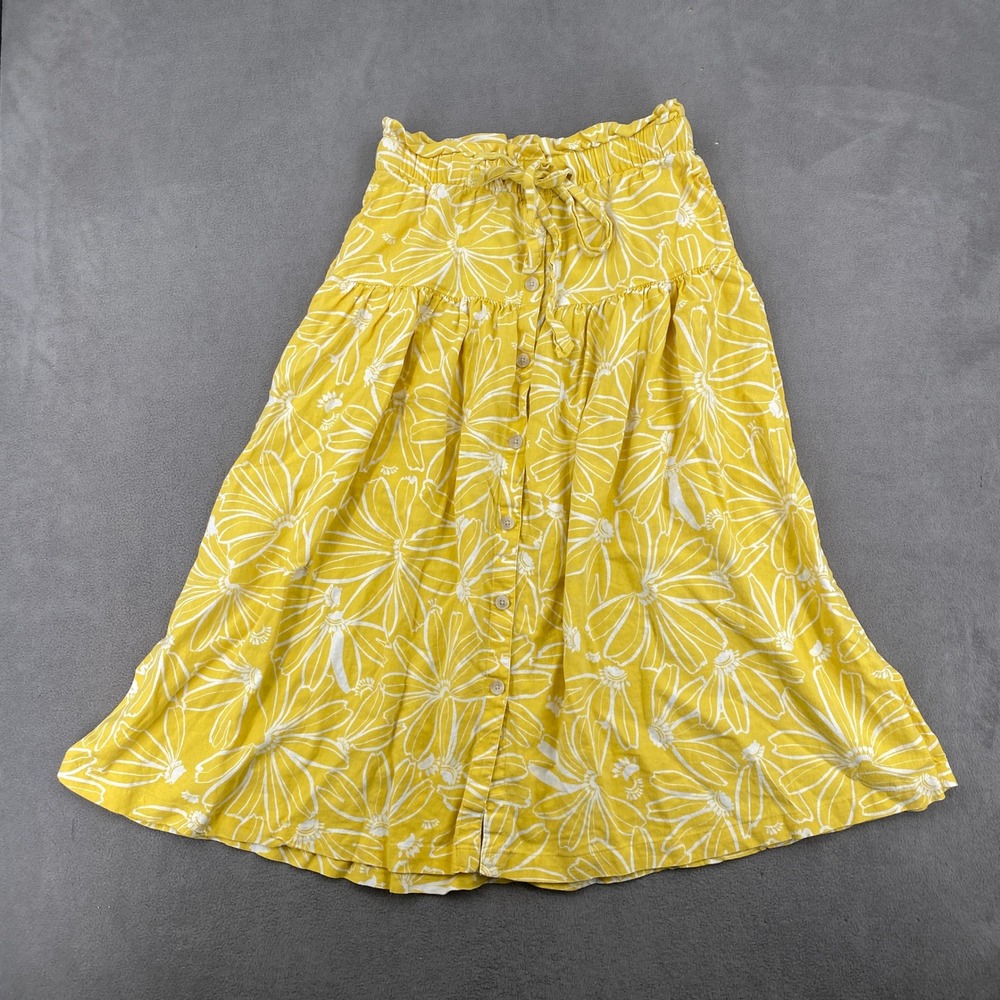 Universal Thread Yellow Floral Button Down Midi Skirt Small Paperbag Waist